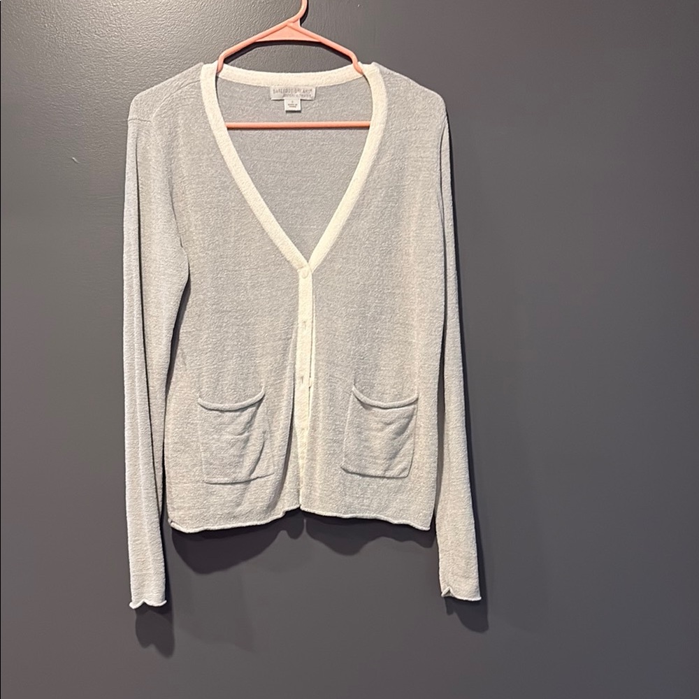 Barefoot Dreams gray with off white trim Cardigan Sweater